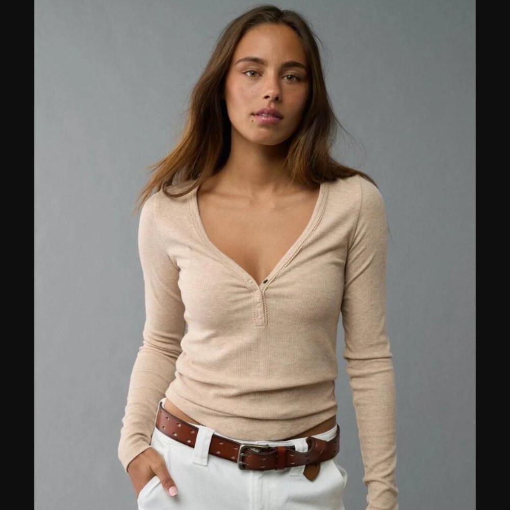 American Eagle Outfitters Women's Long Sleeve Henley Top